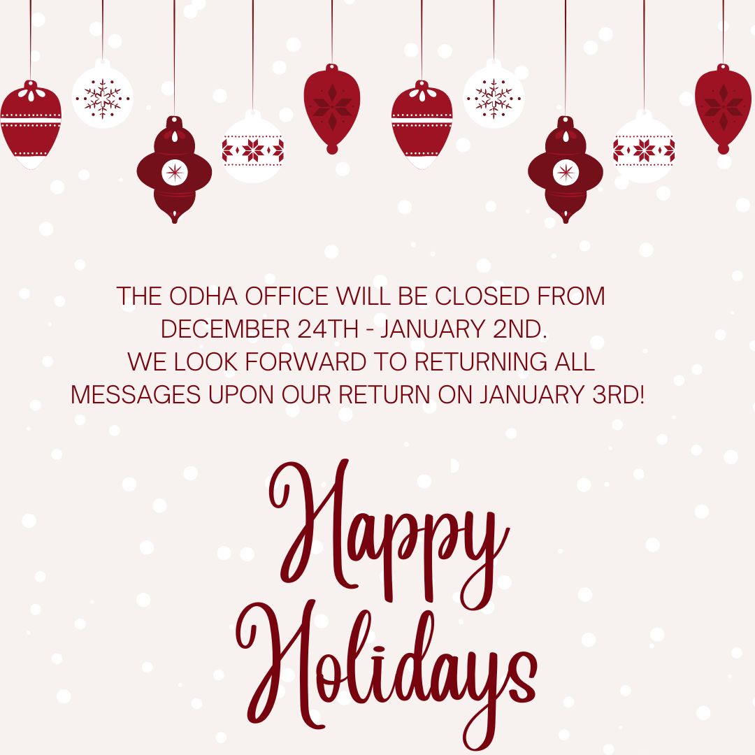 ODHA office closed over holidays